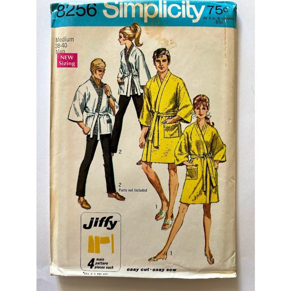 Vintage Simplicity pattern 8256 1960s robe unisex men medium 38 40